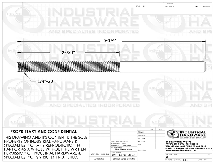 TBS-01-LH-ZN: 1/4-20 x 5-1/4 Threaded Stud End Turnbuckle Fitting Left-Hand Zinc Plated Mild Carbon Steel - Made in the USA