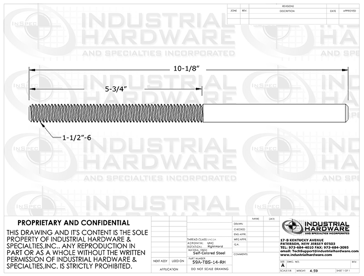 TBS-14-RH: 1-1/2-6 x 10-1/8 Threaded Stud End Turnbuckle Fitting Right-Hand Self-Colored Mild Carbon Steel - Made in the USA