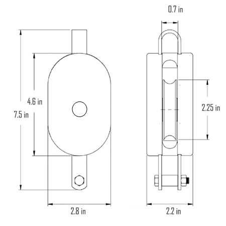 4 in. Regular Wood Shell Block Single Sheave - WLL 1000 lb - Swivel Hook w/Latch - 1/2 in. Manilla Rope