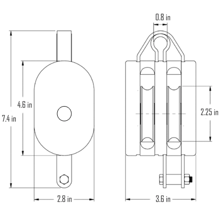 4 in. Regular Wood Shell Block Double Sheave - WLL 1400 lb - Swivel Hook w/Latch - 1/2 in. Manilla Rope