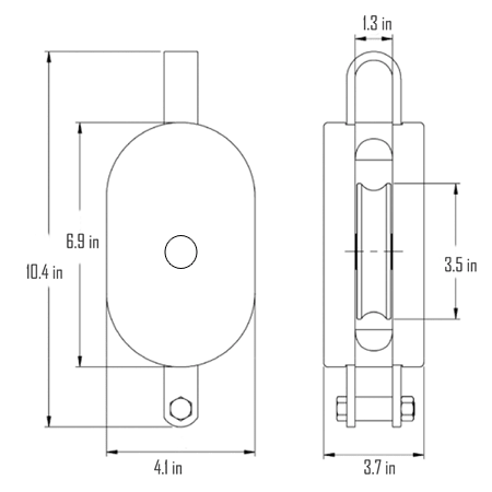 6 in. Extra Heavy Wood Shell Block Single Sheave - WLL 2000 lb - Hook w/Latch - 3/4 in. Manilla Rope