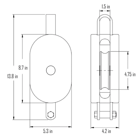 8 in. Extra Heavy Wood Shell Block Single Sheave - WLL 3300 lb - Anchor Shackle - 1-1/8 in. Manilla Rope