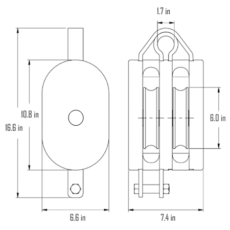 10 in. Extra Heavy Wood Shell Block Double Sheave - WLL 7700 lb - Swivel Hook w/Latch - 1-1/4 in. Manilla Rope