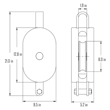 12 in. Extra Heavy Wood Shell Block Single Sheave - WLL 6800 lb - Swivel Hook w/Latch - 1-1/2 in. Manilla Rope