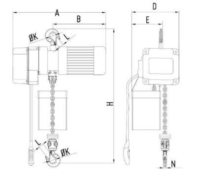 Electric Hoist Dimensional Drawing