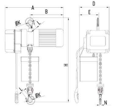 Electric Hoist Dimensional Drawing