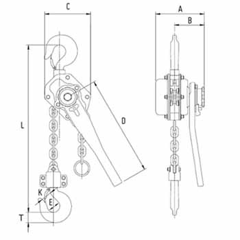 Lever Hoist Dimensional Drawing