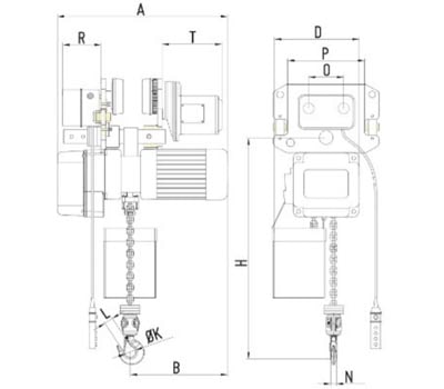 Electric Hoist Dimensional Drawing