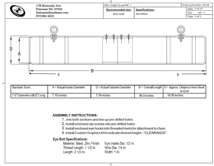 Height Guard HTGRD796BLAW Overhead Clearance Bar 7