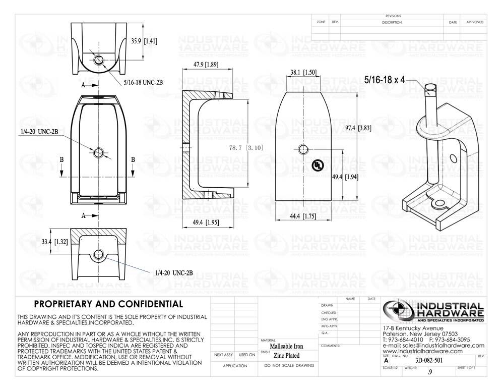 Beam Clamp Extra Wide 3-1/8 in. Jaw  With 1/4-20 Threaded Holes From Malleable Iron Electro-Galvanized